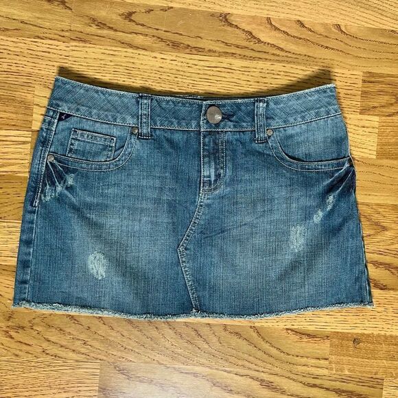 Cute Factory Distressed Jean Mini Skirt by Vanity - Picture 1 of 10